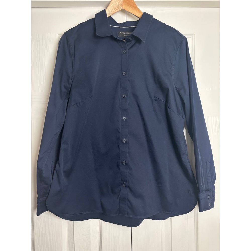 Banana Republic Navy Blue Tailored Fit Button Down Shirt Women Size 16 Stretch